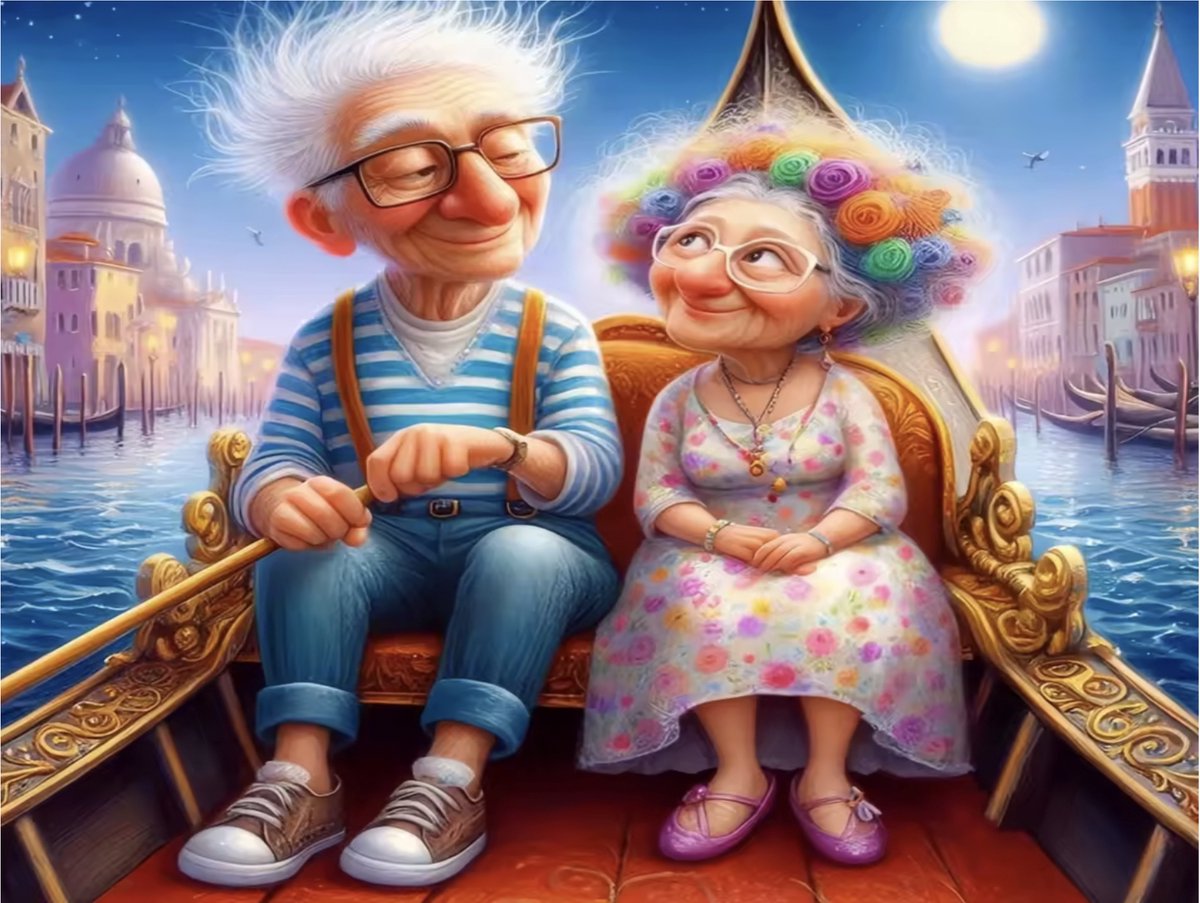 TOPMO - Oma en Opa in Venetië - 40X50CM- Diamond painting pakket - HQ Diamond Painting - VOLLEDIG dekkend - Diamant Schilderen - voor Volwassenen – ROND