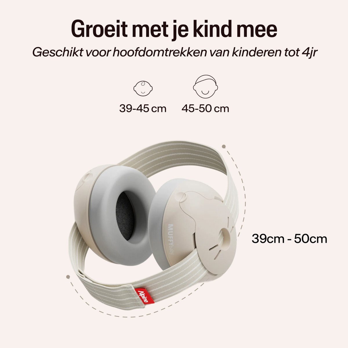 Alpine Muffy Baby Gehoorbescherming (12-36 Maanden) - Gecertificeerde Koptelefoon Baby - Verstelbare Oorbeschermers voor Baby en Peuter - 23 dB Demping - Sand – foto 4