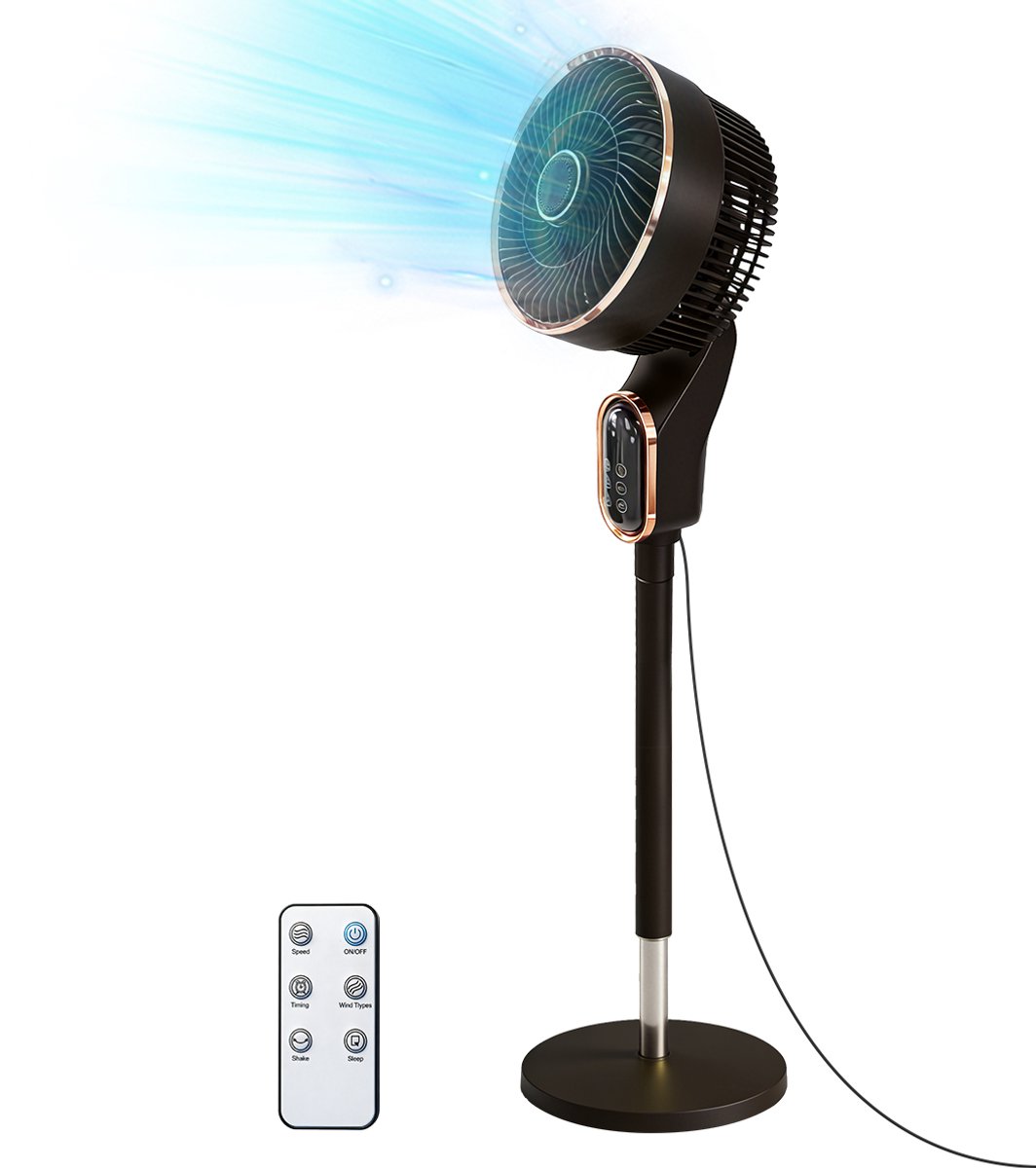 Staande ventilator 50W - Statiefventilator met 6 Snelheden en 3 Modi - Vloerventilator met met Afstandsbediening - Stille Ventilator in Hoogte Verstelbaar 90 tot 110 cm - Timer - Kantelbaar en Oscillerend - 23dB - Donkerbruin