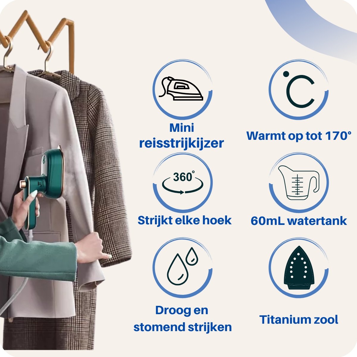 JT Products Reisstrijkijzer Klein – Mini Strijkijzer - Inklapbaar - Met Sprayfunctie - Travel Iron – Voor Vakantie & Zakenreis - Compact Reisformaat thumbnail 5