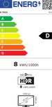 Energielabel D, 8 kWh/1000h voor een E-TECH monitor. Toont resolutie 1920x1200 en 16" schermdiagonaal.