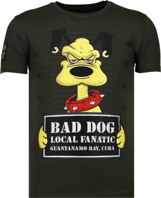 Local Fanatic Bad Dog - T-shirt strass - Kaki Bad Dog - T-shirt strass - T-shirt homme kaki Taille M