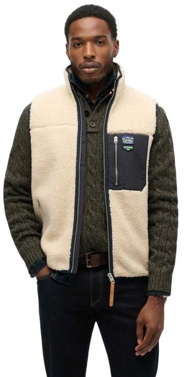 Superdry Jas Vintage Fleece Gilet M5012160a Oatmeal Mannen Beige