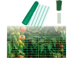 Aufun Erfafscheiding Tuinnet 30M - incl.30 Palen en 100 Bindtouwen - Hondenhek Kippenhek Weidehek Tuinhek - Groen