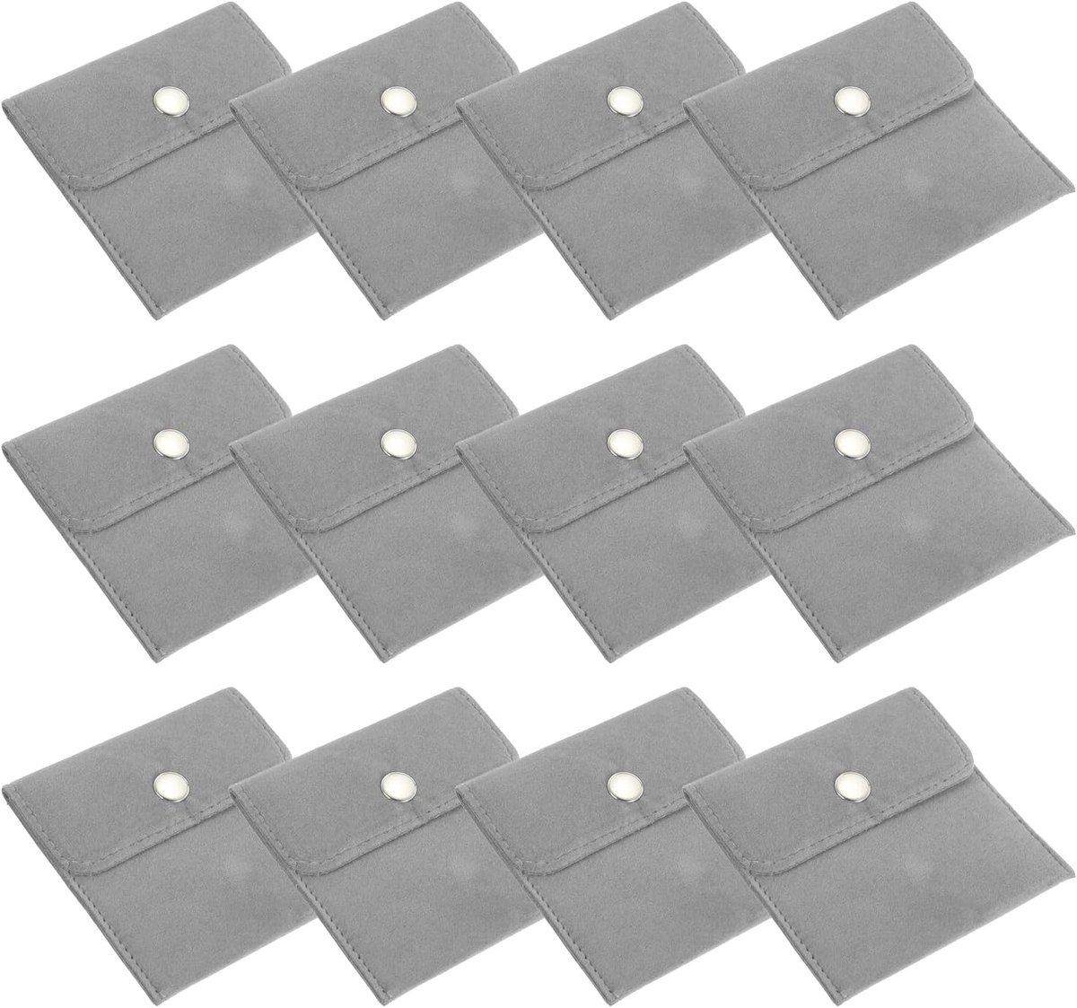 12 x 10 cm Sieraden Tassen - 12 Stuks Fluwelen Tassen met Drukknop - Draagbare Opbergzak voor Oorbellen, Armbanden, Kettingen, Ringen, Horloge, Grijs
