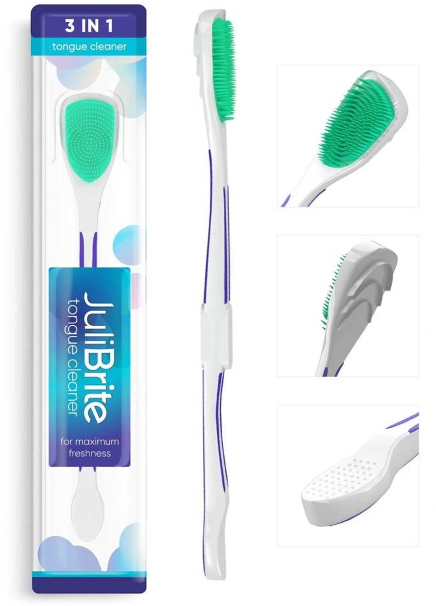 JuliBrite | 3-in-1 Tongreiniger | Tegen Tongaanslag | Voor Frissere Adem