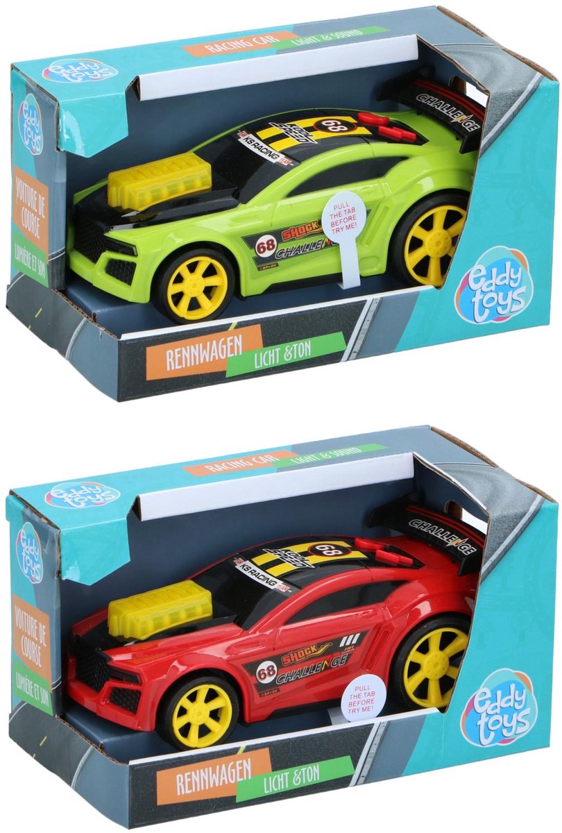 Eddy Toys Raceauto Licht & Geluid - Speelgoed Auto met Licht en Geluidseffecten - Raceauto met Spoiler en Grote Wielen - 1 Willekeurige Kleur Rood of Groen — afbeelding 5