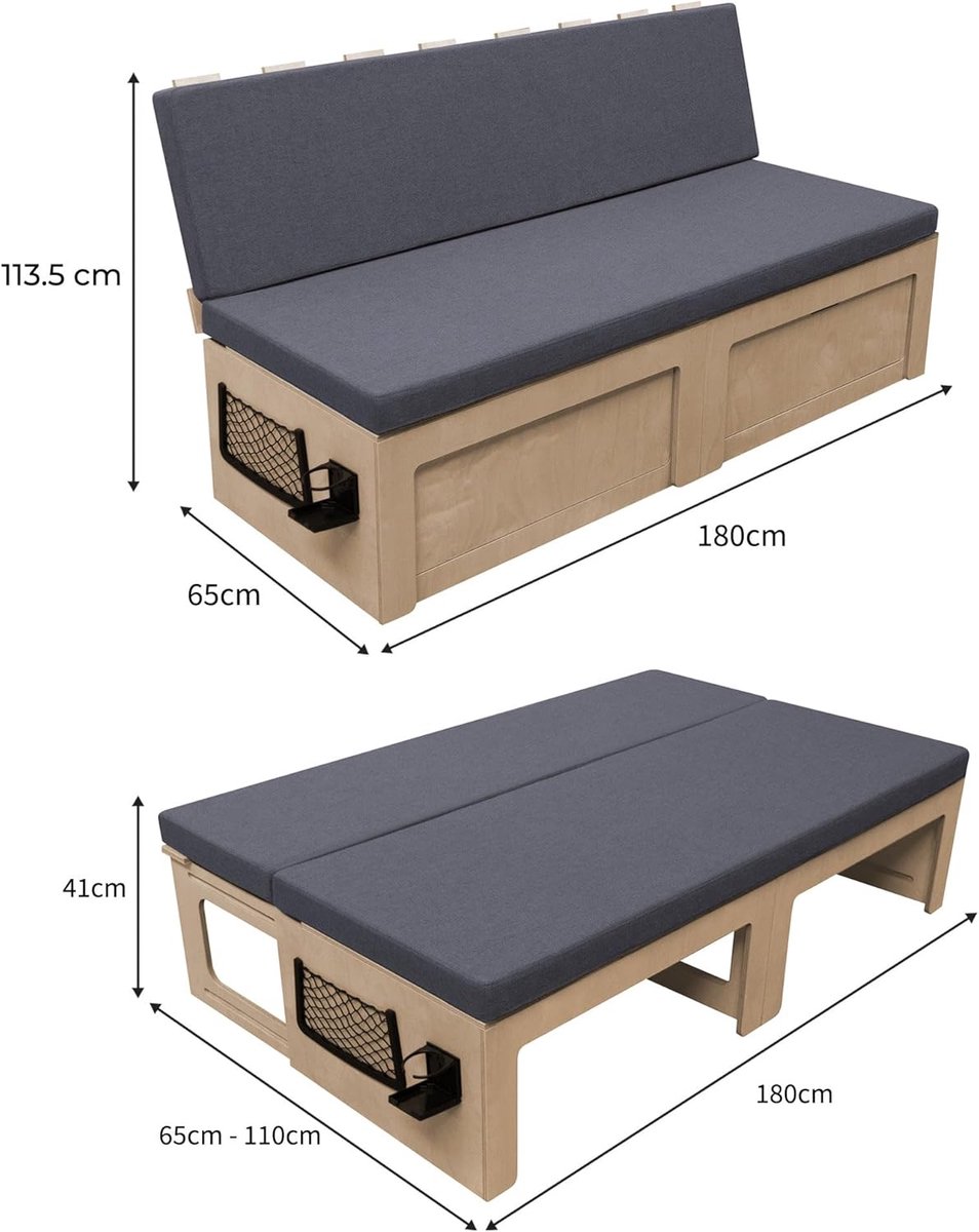 L-vormige Slaapbank Camper 180x120 cm met Opbergruimte & 8 cm Matras – Omvormbare Bankbed voor Bus & Campervan – Grijs – Pauwhome