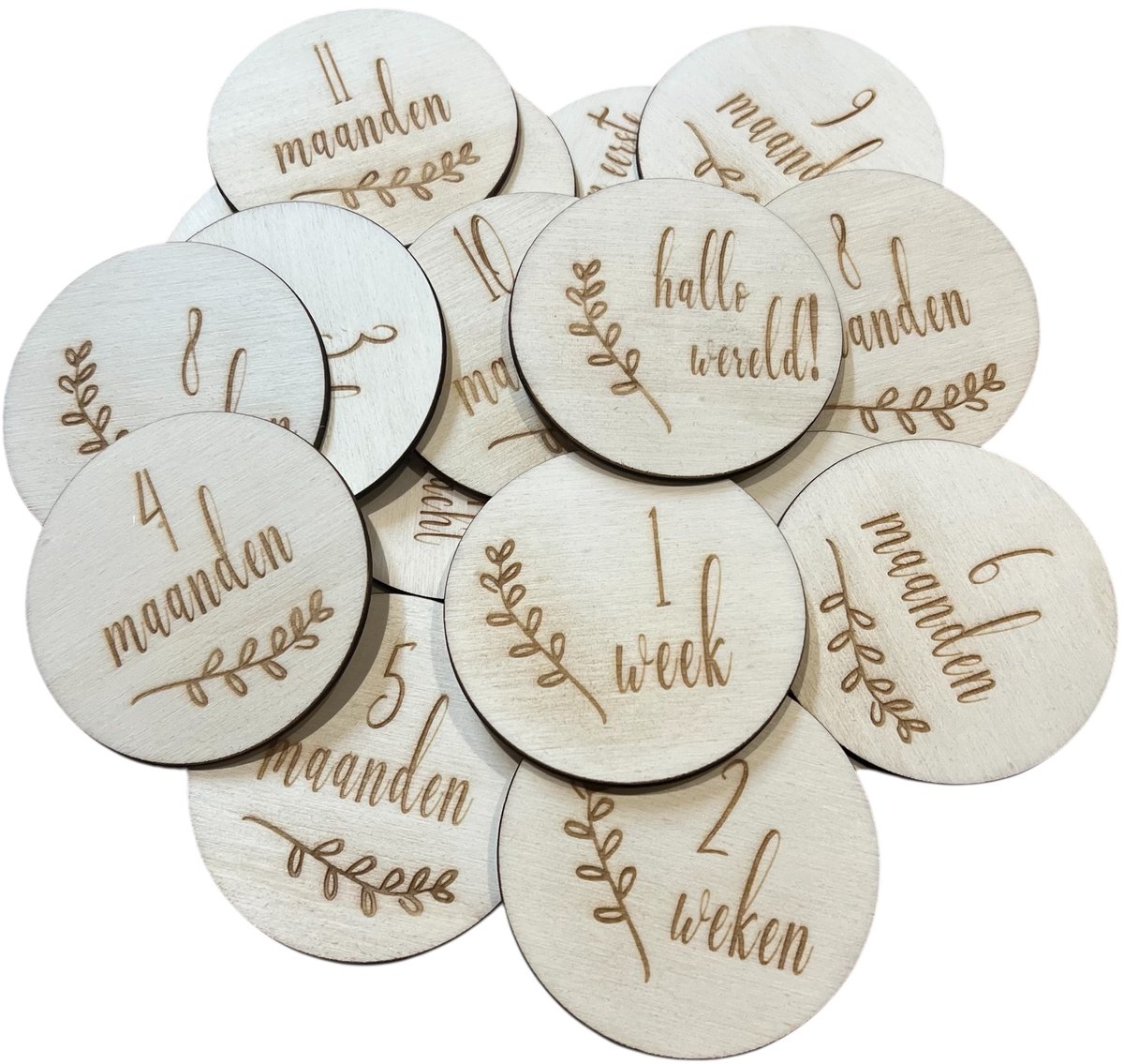 Mijlpaalkaarten leave - Houten Mijlpaalkaarten Baby - 18 mijlpalen - Nude Baby Accessoire - Kraam Cadeau - Baby Pakket Milestone - Mijlpaalschijf Baby - Zwangerschap