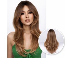 SassyGoods Bruine Pruik - Pruiken Dames Lang Haar - Verstelbaar - Wasbaar - Licht Bruin - 60 cm
