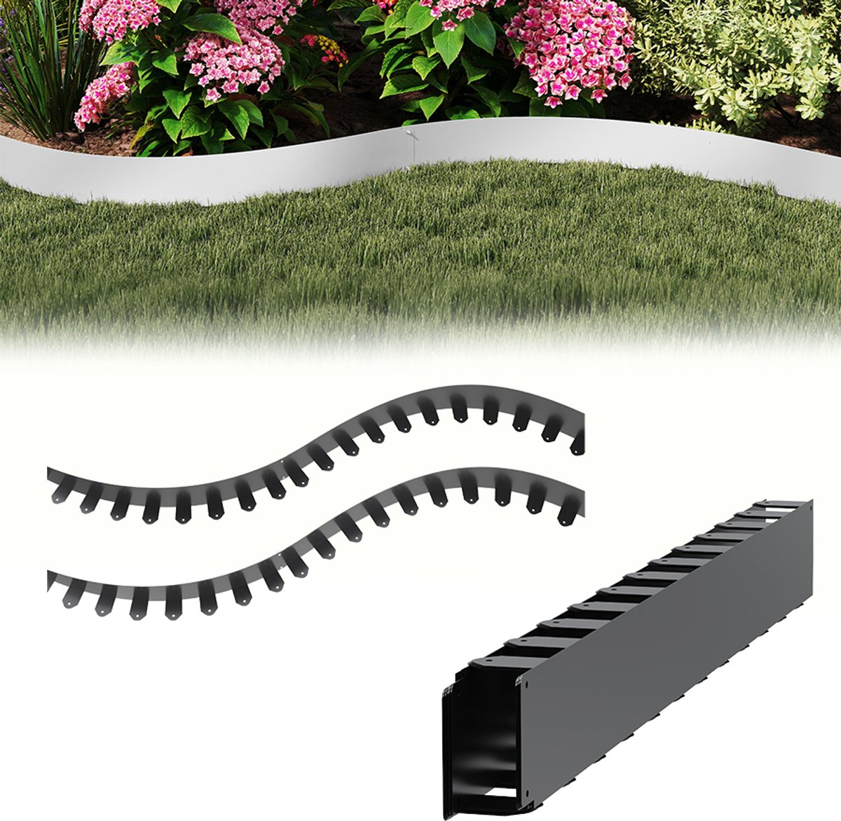 Aufun 10 Meter Flexibele Gazonrandstrip - Zwart - Met 50 Ankers - 100 mm Hoog - Gegalvaniseerde Roestvrijstalen Randstrip - Geschikt Voor Bloembedranden, Landschapsranden En Tuinranden