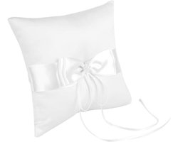 Ringkussen voor bruiloft ceremonie met satijnen lint en strik - aanzoeken, verlovingen, trouwringen - strandbruiloft - 15x15 cm