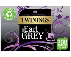 Twinings Earl Grey Zwarte Thee met Bergamot & Citroen – 300 Theezakjes Klassieke Engelse Thee | Natuurlijk, Suikervrij & Vegan Grootverpakking met Kajal Sticker