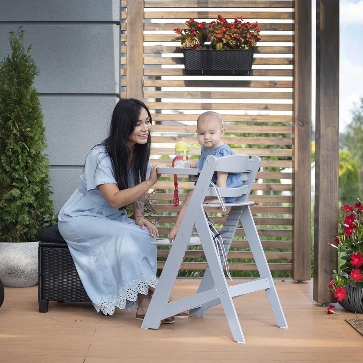 Aurixi® Kinder Eetstoel - Babystoel Voor Aan Tafel Met Dienblad - Baby Stoel Voor Eten - Meegroei Kinderstoel Inklapbaar - Baby stoeltje Zitten - Meegroeistoel – Kindereetstoel - Grijs - 32cm x 44cm x 87 cm thumbnail 3
