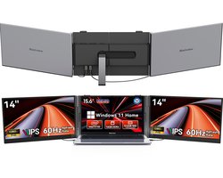 Blackview Hibook6-N150 Laptop (16G+512G) + DCM6 14" Dubbele Draagbare Monitor Set, Efficiënt Kantoor Accessoires (Laptop Tas/Muis/Toetsenbordstickers, Grijs)