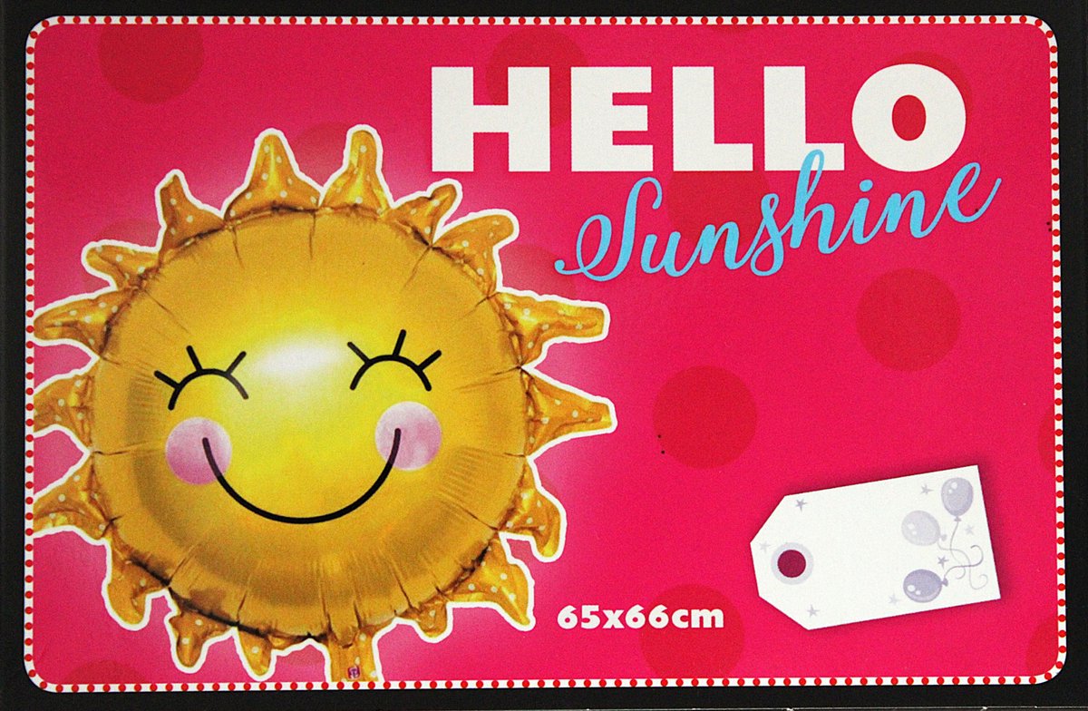 Folieballon Hallo Sunshine - Folie Ballon - Hello Sunshine Zon - 65X66cm - Met Kadolabel