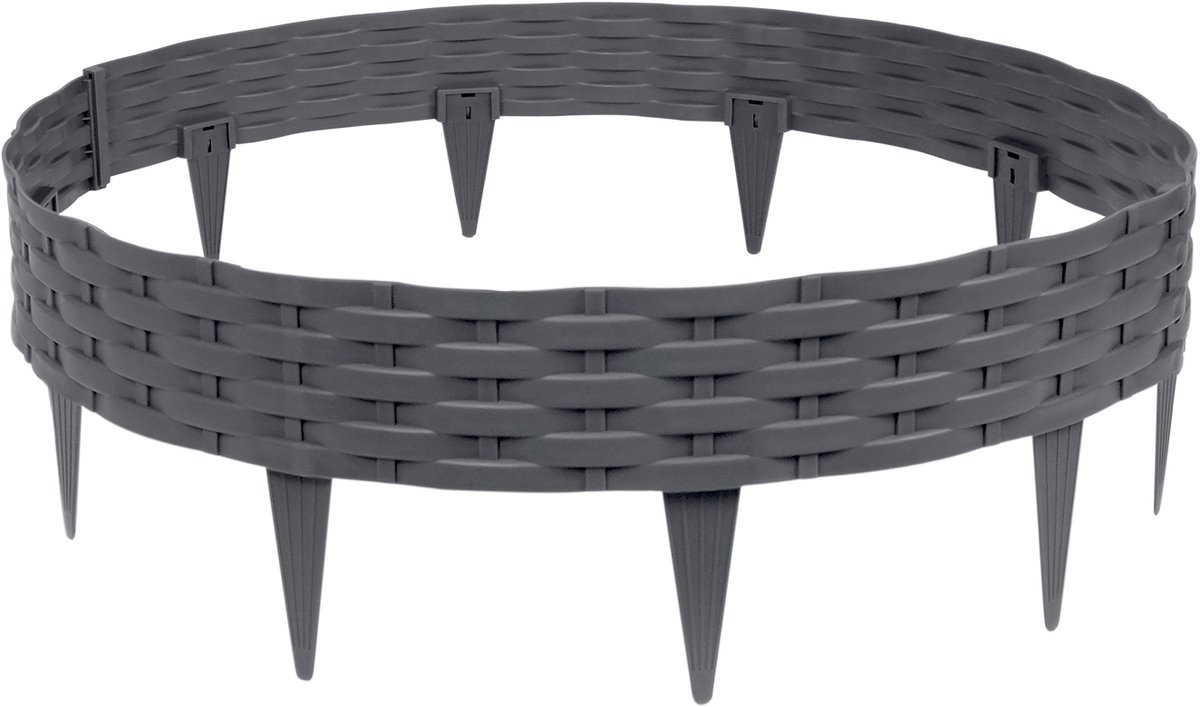 Aufun Biegbare Rattanlook Graszegel 5m - 5 Stuks 100cm Kunststof Beetrand Voor Tuin - Antraciet