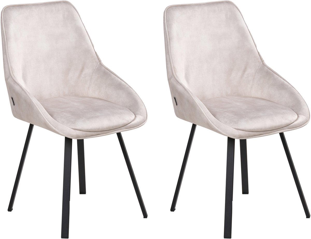 Beliani TERLTON - Eetkamerstoel set van 2 - Lichtbeige - Fluweel