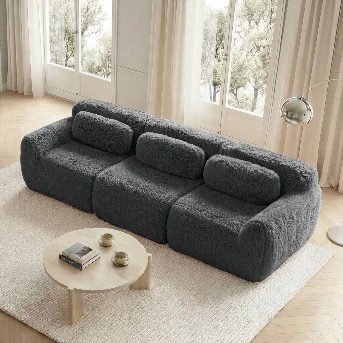 STILVORA Modulaire Hoekbank 3 Zits - Geen Montage Nodig Met Kussens - Antislip Onderkant Voor Woonkamer En Lounge - Pluche Grijs