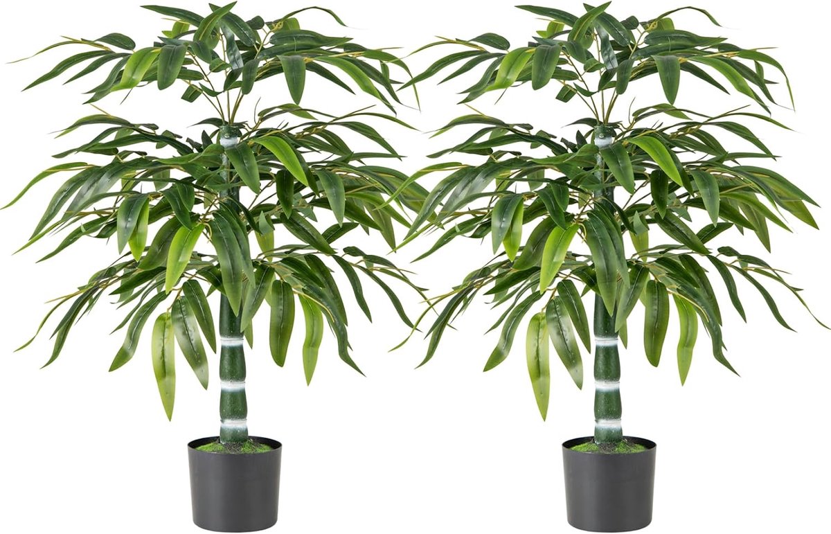 KOMFOTTEU Kunstplanten, set van 2, bamboe, 100 cm in pot, kunstplanten met stammen en verstelbare takken, kunstboom, kamerplant, decoratie, decoratieve plant, kunstbamboeboom, bamboeboom, decoratieve