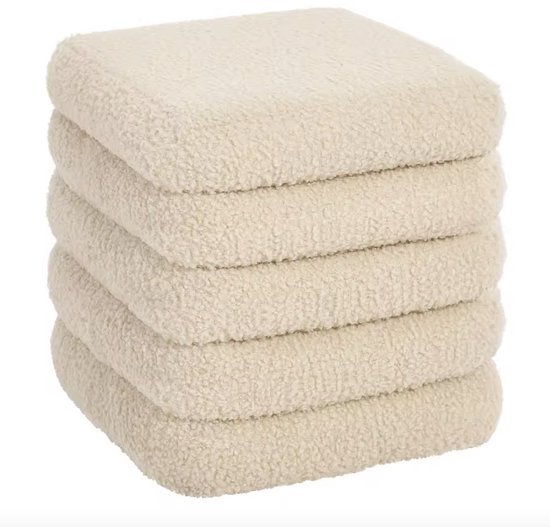 J&R Krukje - Poef - Opvouwbaar - Stoeltje - Opbergkruk - Opbergruimte - Deksel - Afneembare deksel - Gewatteerd - Teddy stof - Beige