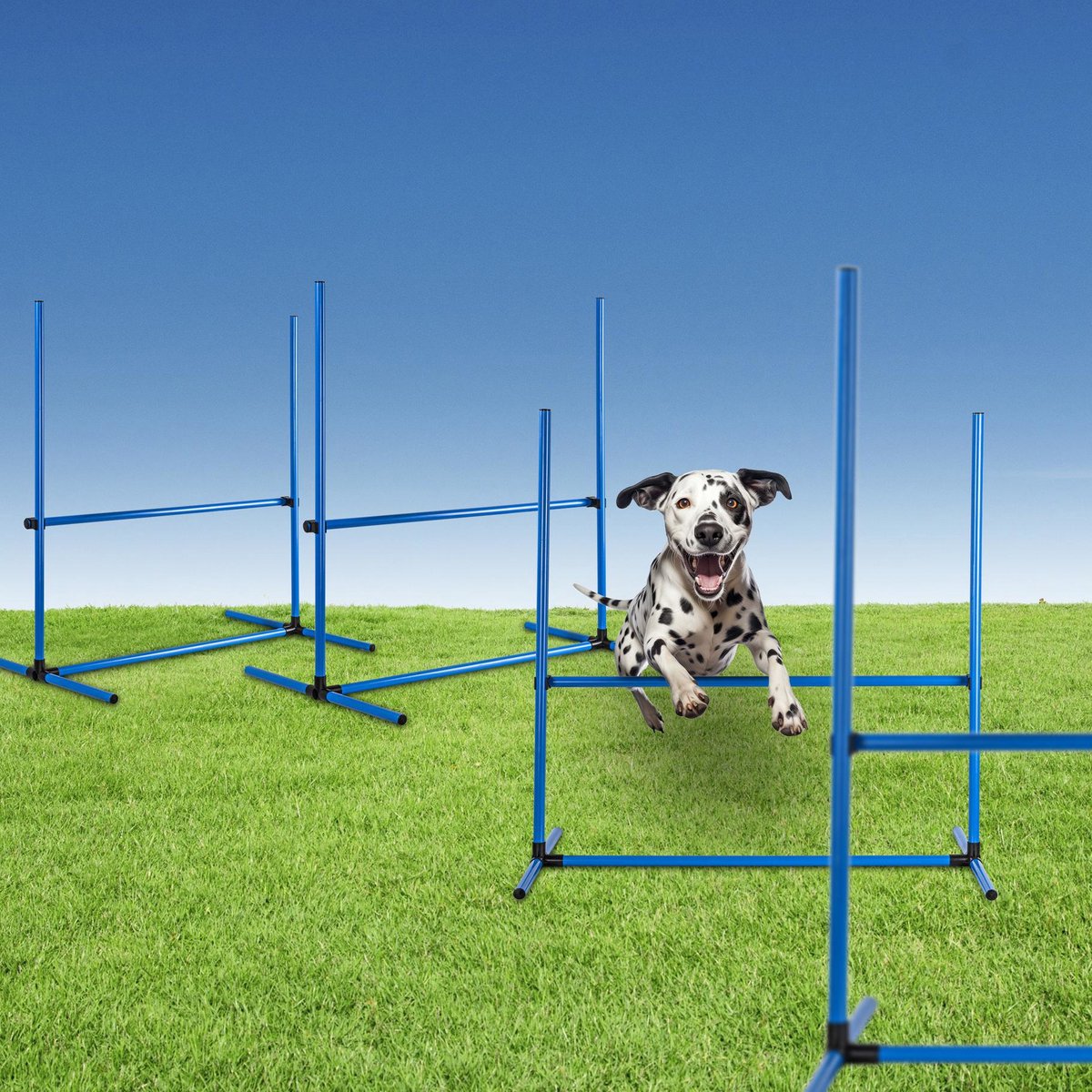 Hondensportset, 4 hindernissen - Afmetingen per hindernis: 65 x 95 x 95 cm.