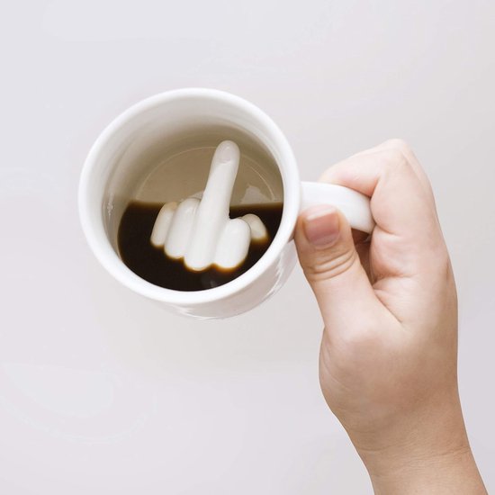 Mok met middelvinger, 300 ml keramische mok, de ultieme kantoorgrap, uniek en grappig voor mannen en vrouwen, vaatwasmachinebestendig