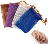 Zeepzakje - 4 stuks - Herbruikbaar - Soap Bar zakje - Shampoobar zakje - zeepzakken met trekkoord - Zeepbar zakje - Huidverzorging - douche - wasbaar - Scrubhandschoen - Scrubzakje