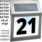 Huisnummerbord van roestvrij staal op zonne-energie met LED-verlichting, huisnummerverlichting, huisnummerbord op zonne-energie, huisnummer, straatnaam, verlichting, zonneverlichting - koel wit licht