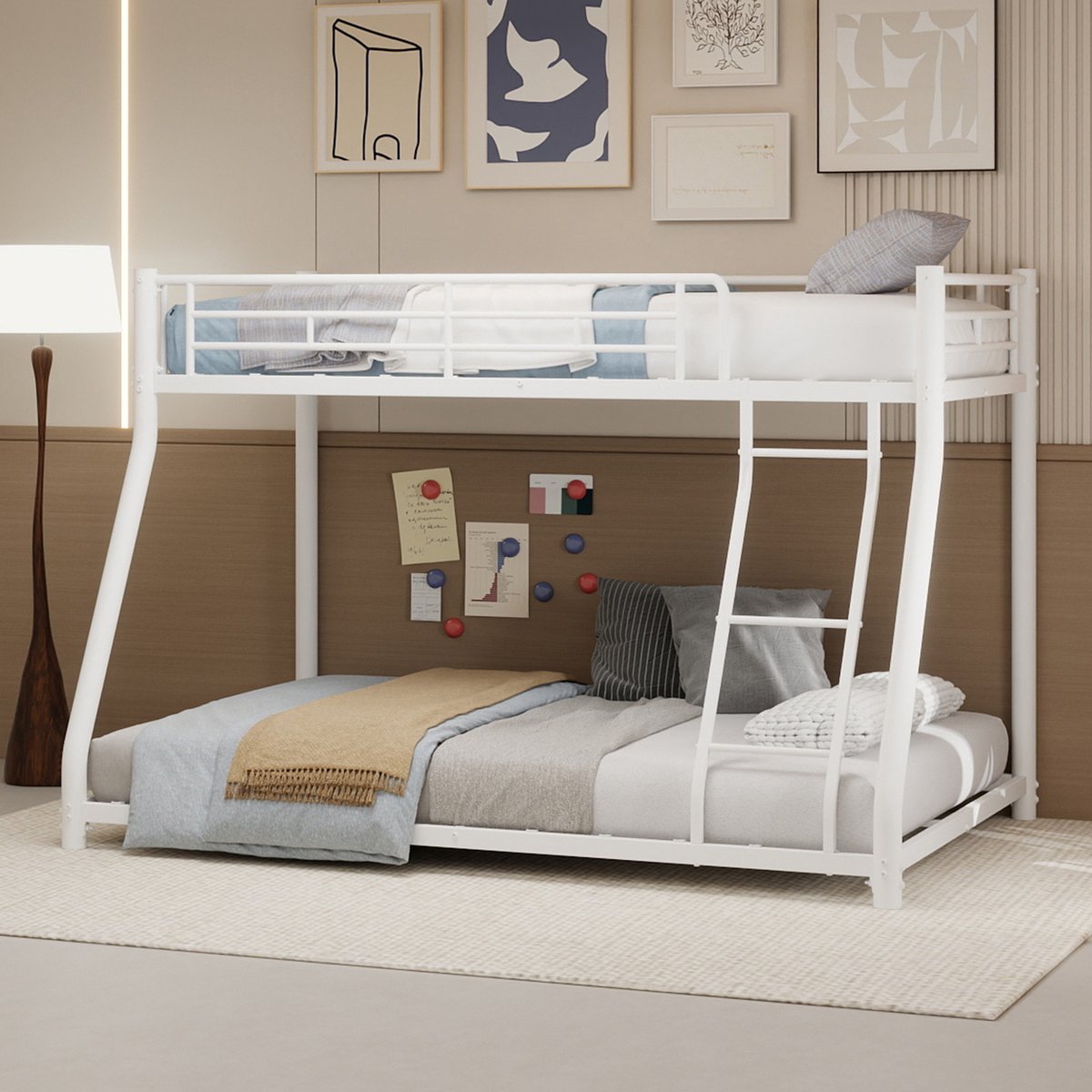 REDOM Stapelbed – 196,6x146,6x139 cm – Van ijzer – Met ladder & veiligheidshek – Wit
