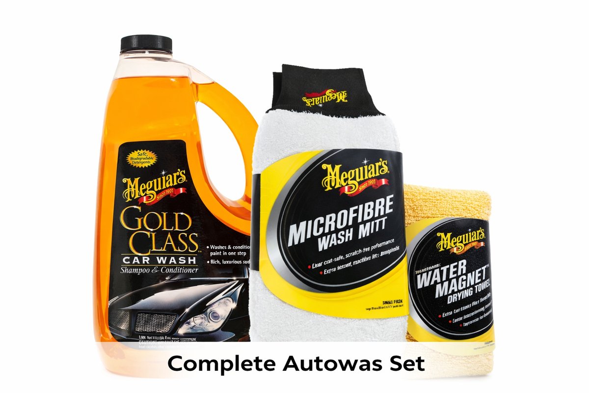 Meguiar’s Complete Autowas Set – Gold Class Shampoo 1,89L + Microvezel Washandschoen + Water Magnet Droogdoek