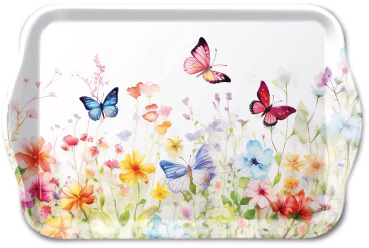 Tray melamine 13x21 cm Butterflies in field white