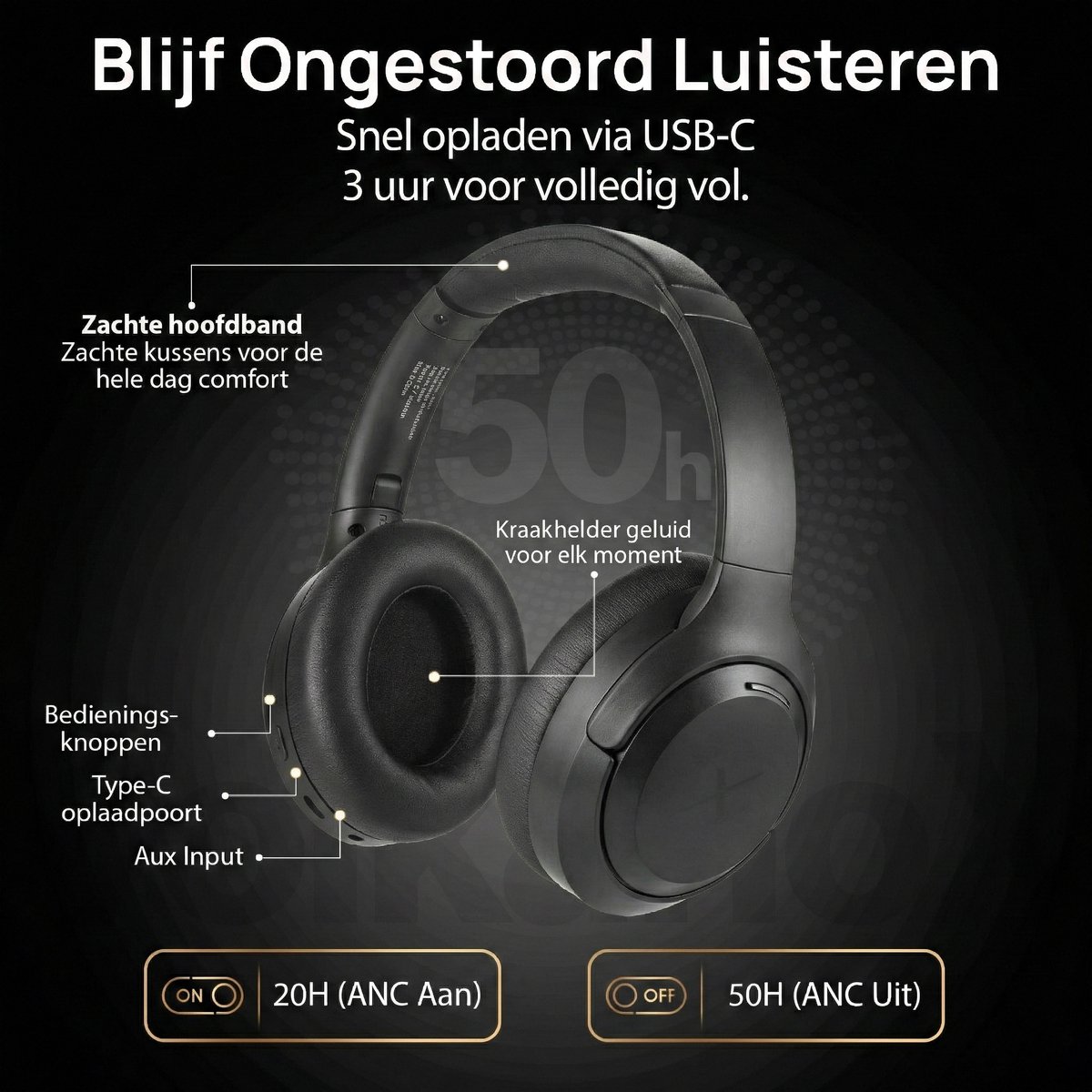 VolkanoX VXH100 Draadloze Koptelefoon met Noise Cancelling - afbeelding 3