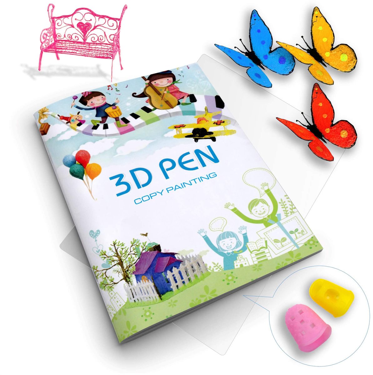 YYchan Tekenboekje voor 3D-pen — Luxe Editie met 40 Grote Designs(25.5*17.5CM) — Universeel Geschikt voor Alle Types 3D Pennen — Creatief Tekenplezier voor Kinderen — Stimuleert de Creatieve Groei