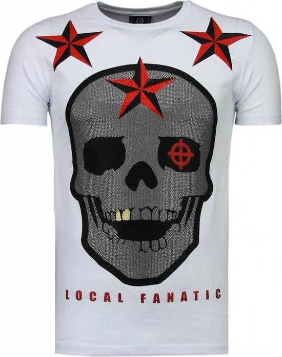 Rough Player Skull - Rhinestone T-shirt - Wit