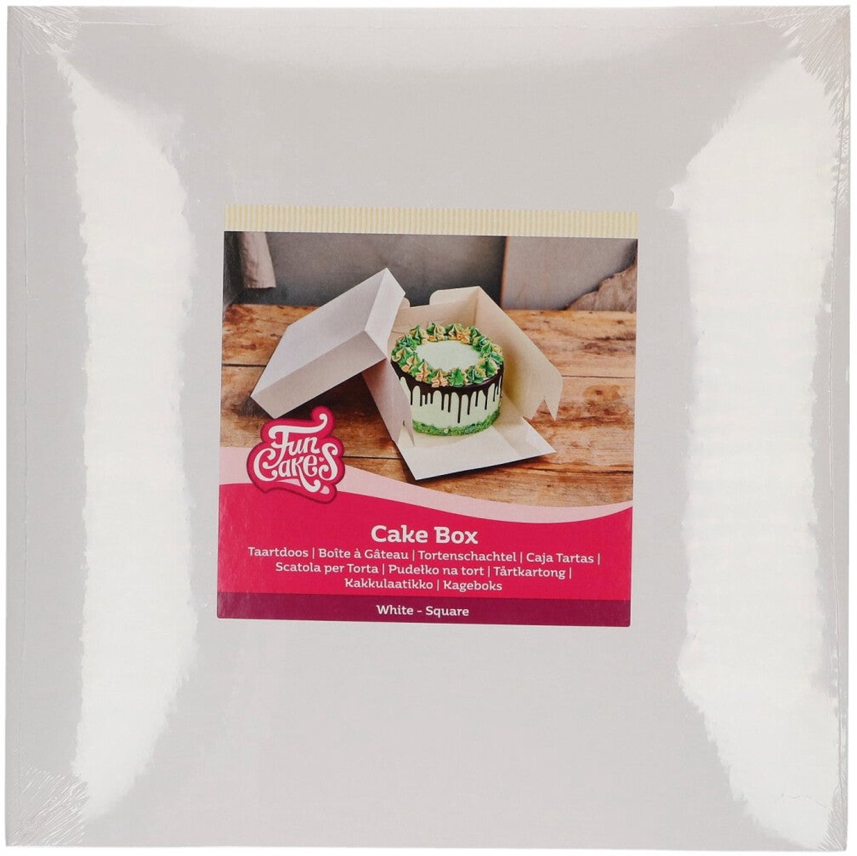 FunCakes Taartdoos met Zwanenhals en Losse Deksel - Vierkant - Wit - 30x30x15 cm - 1 Stuk