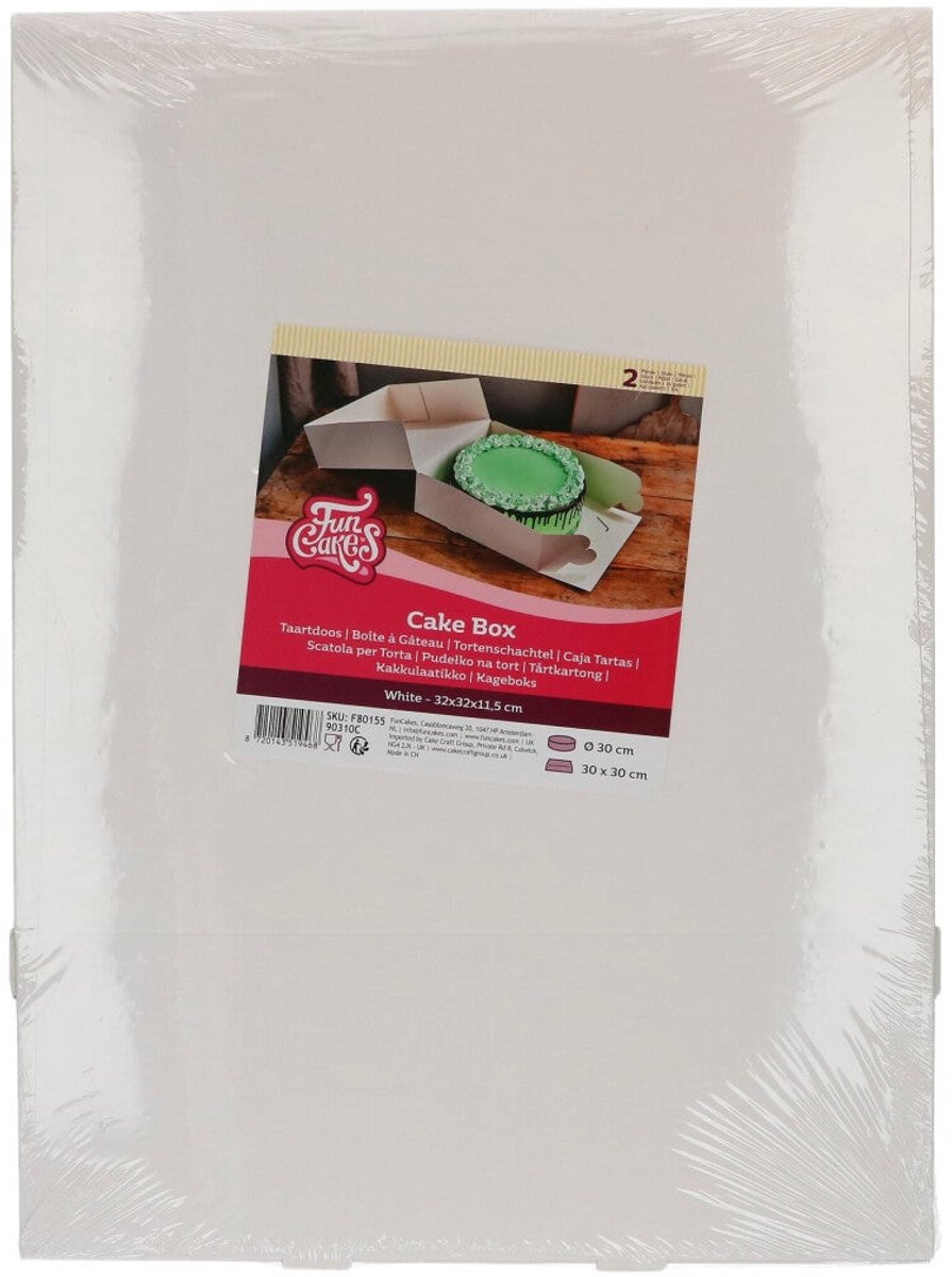 FunCakes Taartdoos Karton - Vierkant - Wit - 32x32x11,5 cm - 2 Stuks - Cakedoos
