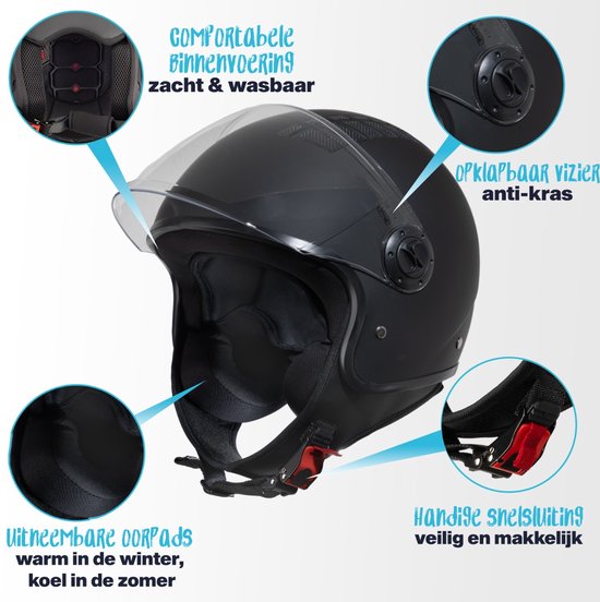 Casque Scooter VINZ Como / Casque Jet - Zwart Mat