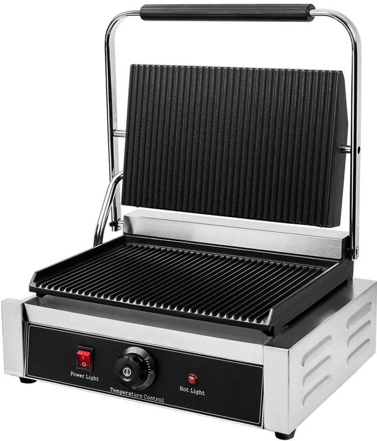Mega-M Professionele Contactgrill - Geryld - Gietijzeren Platen - RVS Behuizing - Ideaal voor Panini, Vlees, Vis en Groenten - Elektrische Grill