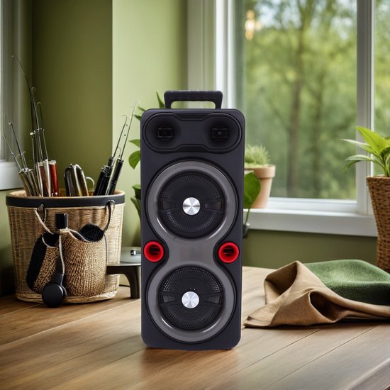 Draagbare Outdoor Speaker - 2x 6.5" Bas, RGB Verlichting, TWS, Karaoke Microfoon - Zwart van Merkloos — afbeelding 2
