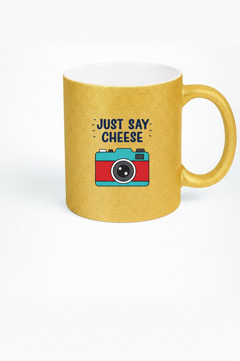 Gouden Glitter Fotografie Mok - Just Say Cheese Cadeau