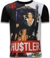 Hu$tler - Digital Rhinestone T-shirt - Zwart