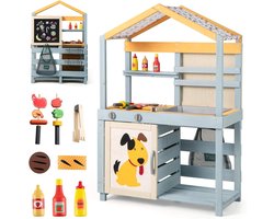 KOMFOTTEU 2-in-1 Modderkeuken van Hout - Buitenkeuken met Barbecue en Krijtbord