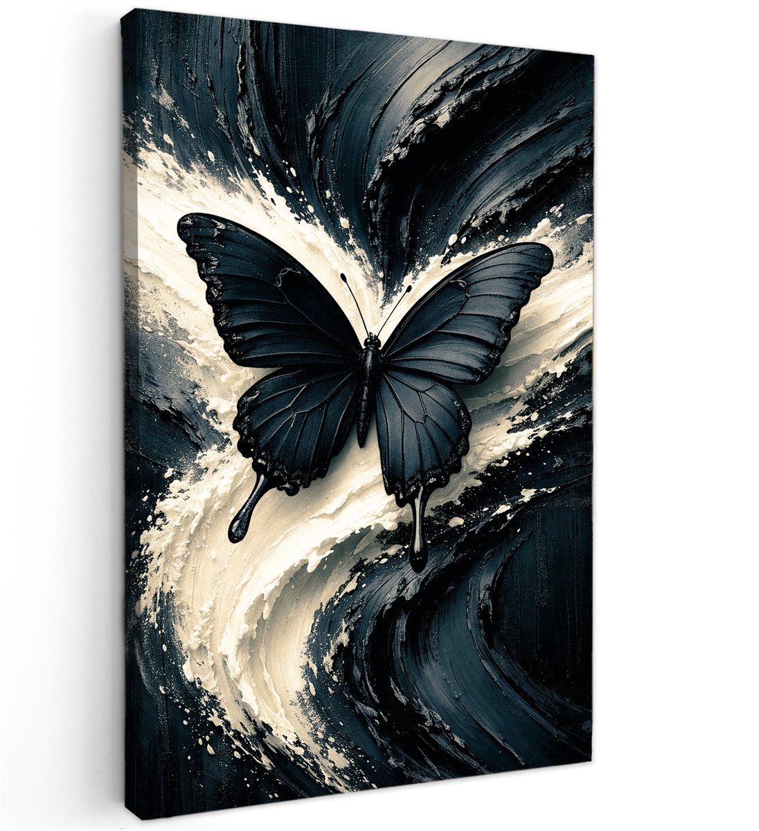 online schilderij Abstracte Zwart Wit Vlinder - 60x40 cm - Abstracte kunst - Huis decoratie woonkamer - Keuken muur schilderijen - Wanddecoratie accessoires - Kamer interieur