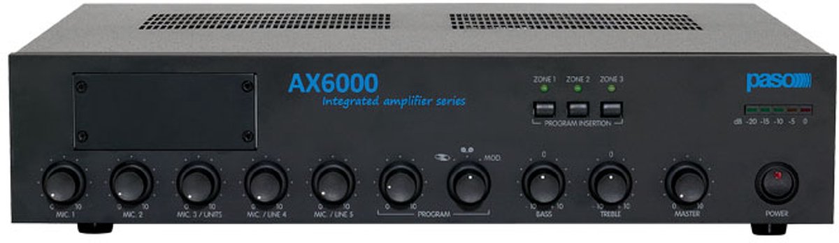 PASO AX6240 – 100V Mengversterker 240 Watt – Omroepversterker voor Bedrijf, Winkel & Magazijn