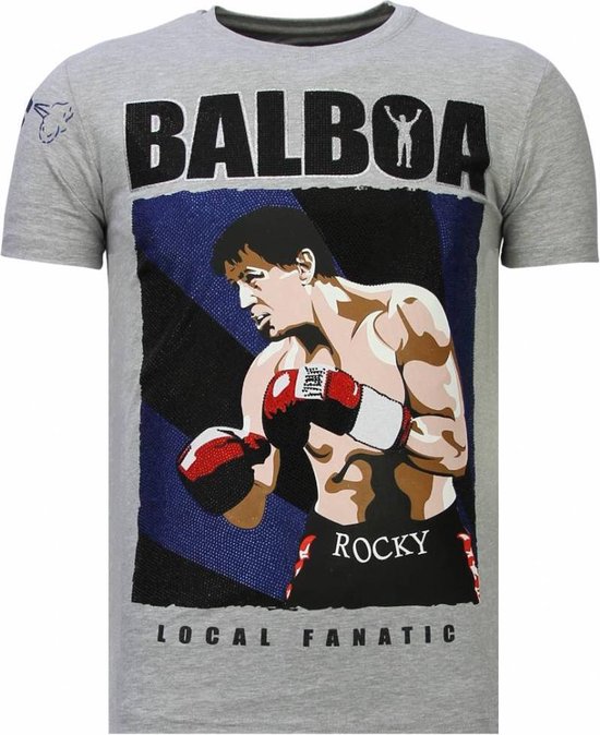 Local Fanatic Balboa - T-shirt strass - Balboa gris - T-shirt strass - T-shirt homme gris taille XXL
