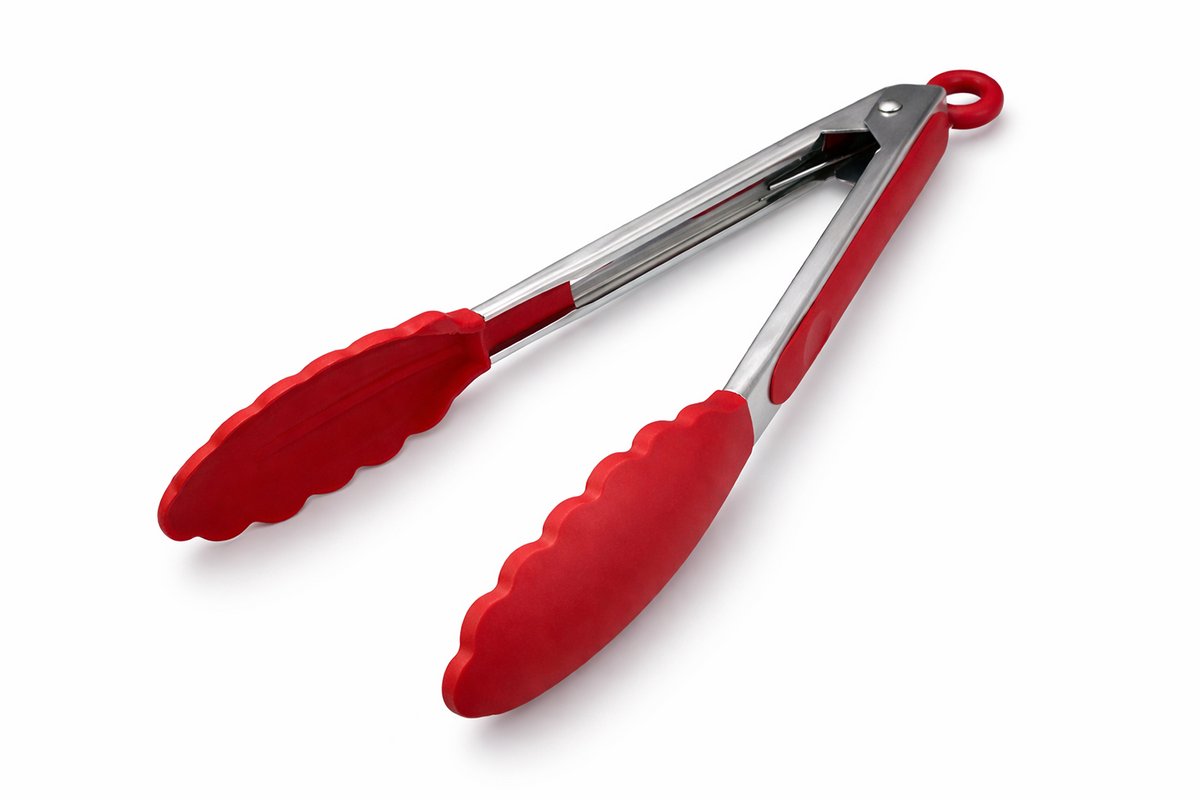 Knaak BBQ Siliconen Tang Rood - Vleestang - Serveertang - Keukentang - 21 cm - BBQ Tang