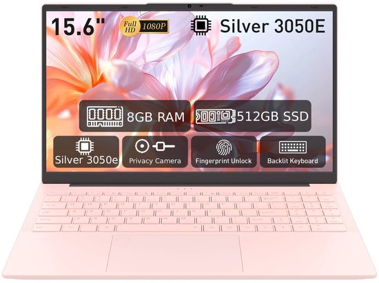 Laptop 15,6 inch, 16 GB DDR4, 512 GB SSD, Dual-Core 3050E (tot 2,80 GHz), notebook met vingerafdruksensor, verlicht toetsenbord, dubbele luidsprekers, HDMI, laptop voor studenten en kantoor - Auusda - Hoofdafbeelding