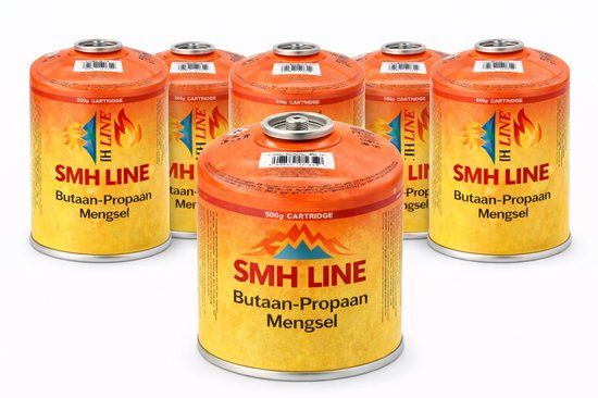 SMH LINE® Gasflessen - Gascartouche - 6x 500g - EN417 Schroefventiel - Ø 12x12,5cm