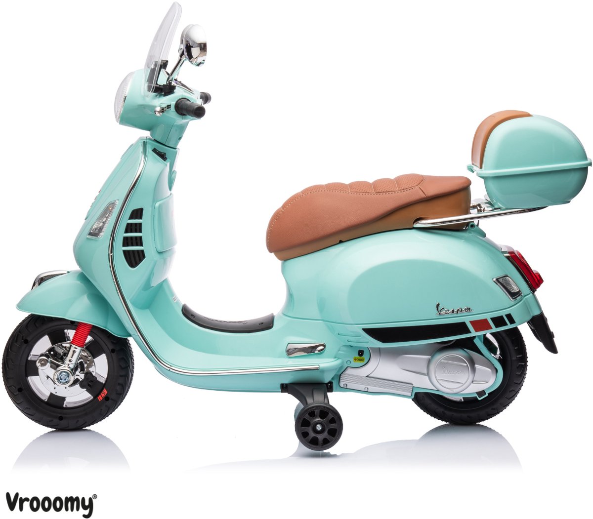 Vespa GT Full Option Elektrische Kinderscooter 3 tot 6 jaar – Officieel Gelicentieerde Kinder Vespa met Kofferbak & Verwijderbare Zijwieltjes – Li-ion Kindermotor met Kunstlederen Zitje, MP3 AUX & USB – Blauw — afbeelding 4